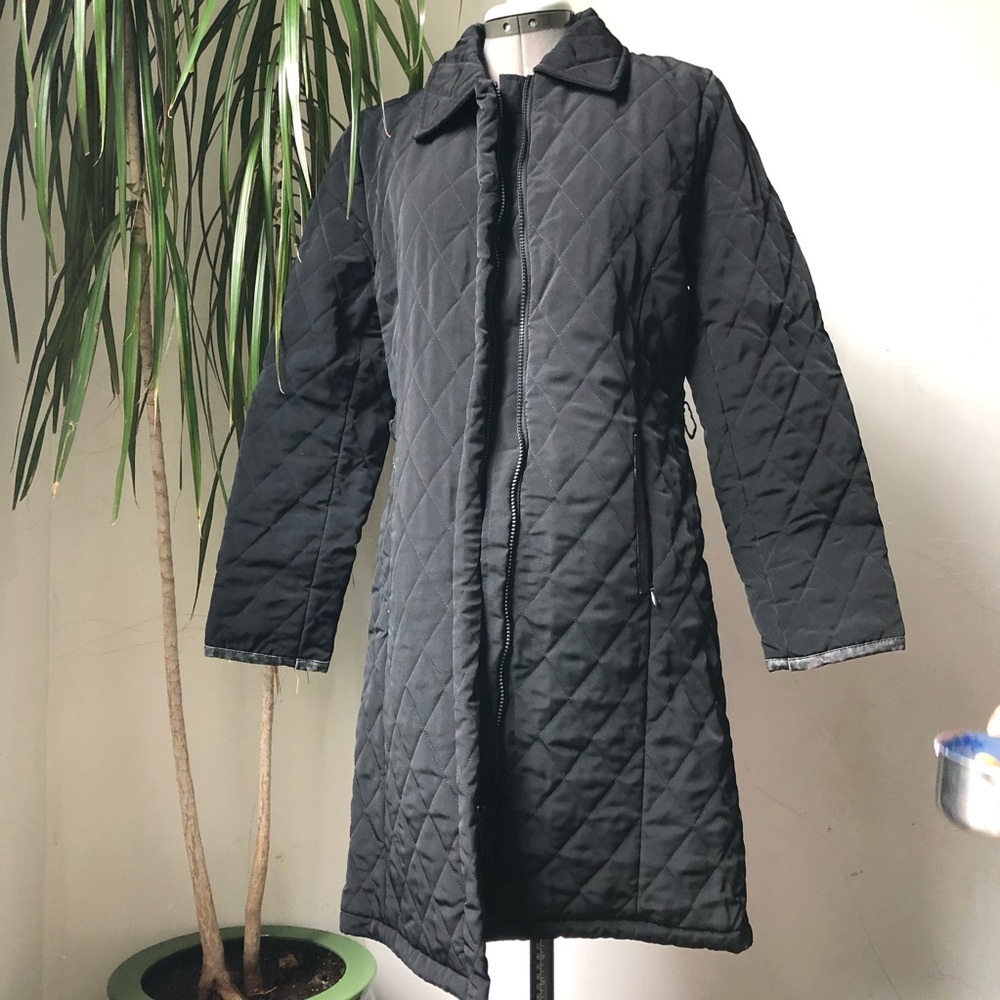 NEW YORK & Company Black Quilted Coat Long Jacket Size S